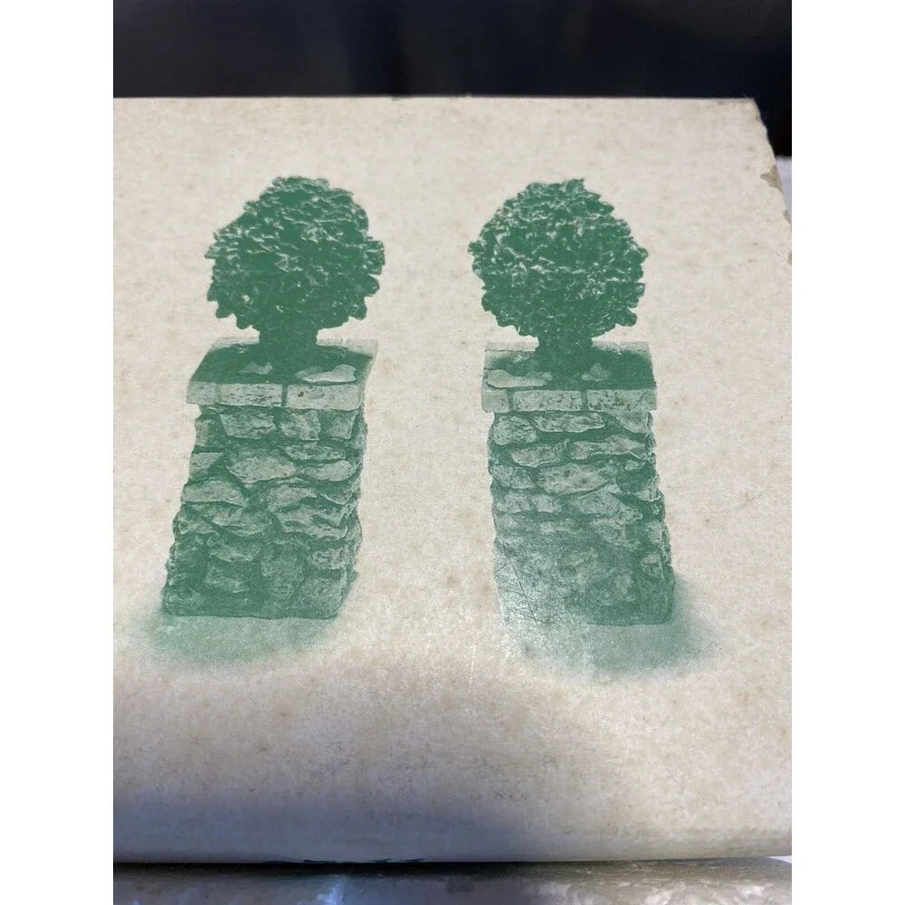 Dept 56 - Snow Village Stone Corner Post w/ Holly Tree  - 52649 - Set of 2 -NOS